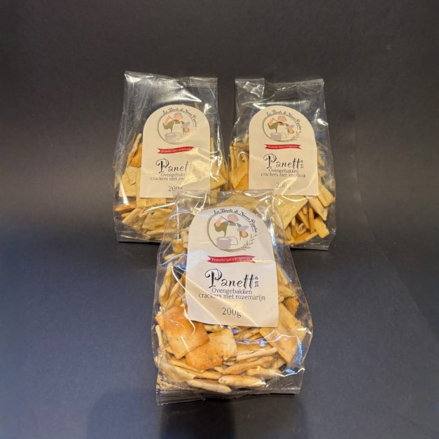 Panetti cackers rozemarijn zwarte olijf knoflook (Crackers)